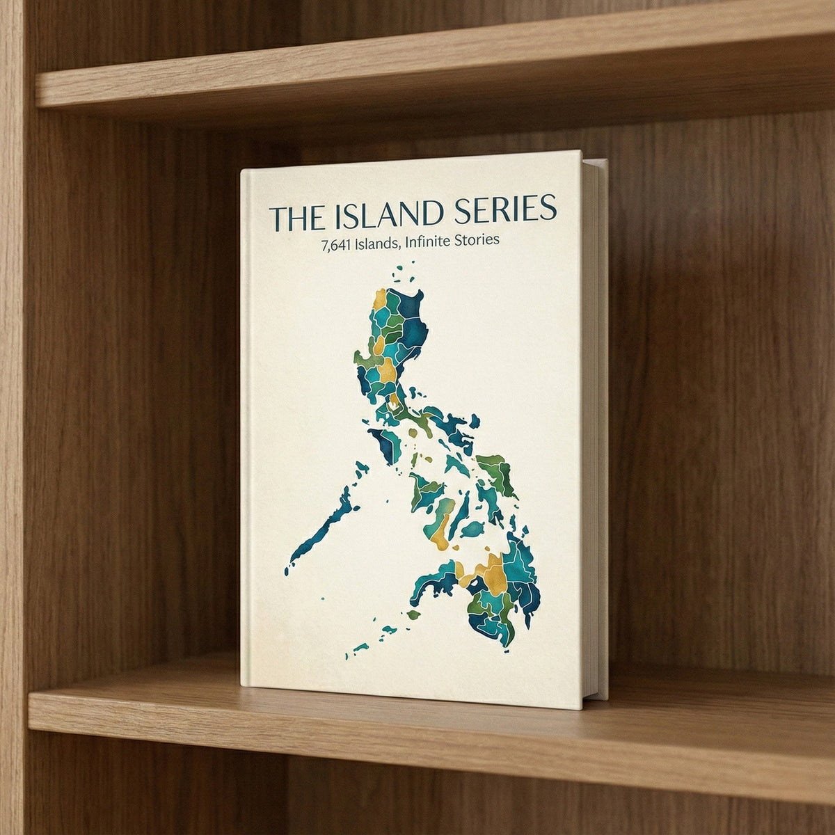 The Island Series collection, a book cover mapping the Philippines in teal and gold, 7,641 islands