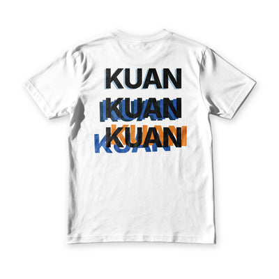 Suroy Wear Kuan tee in white, back view, Kuan the Bisaya placeholder word printed three times out of register