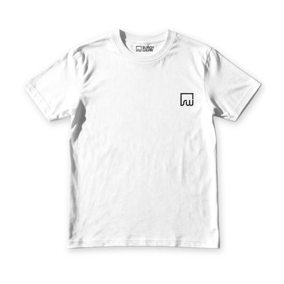 Padayon tee in white, front view, the Suroy Wear mark small on the left chest
