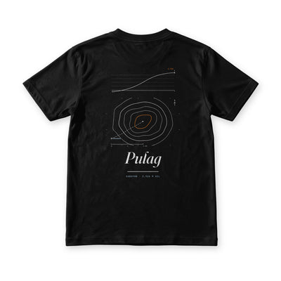 Pulag tee in Midnight Black, back view, summit contour map above Kabayan, 2,926 m above sea level
