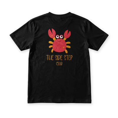 Suroy Wear Side Step Club tee in black, back view, red crab above the words the side step club