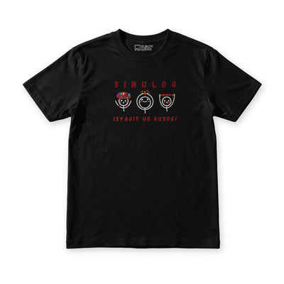 Sinulog Vibes tee in Midnight Black, front view, Sinulog and isyagit ug kusog around three festival faces