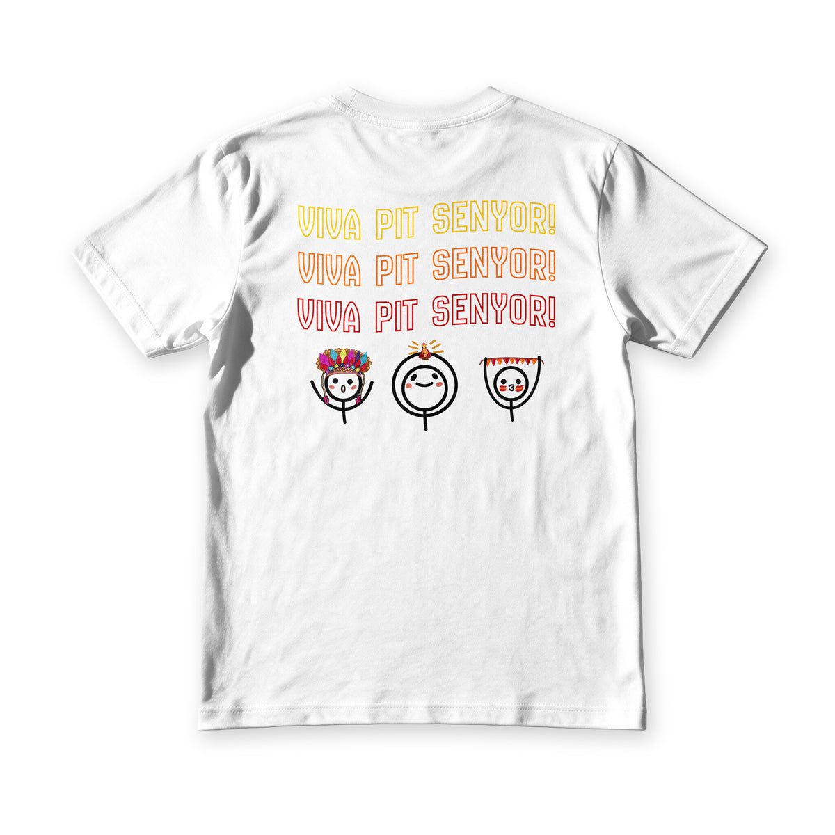 Sinulog Vibes tee in white, back view, Viva Pit Senyor repeated three times above three festival faces