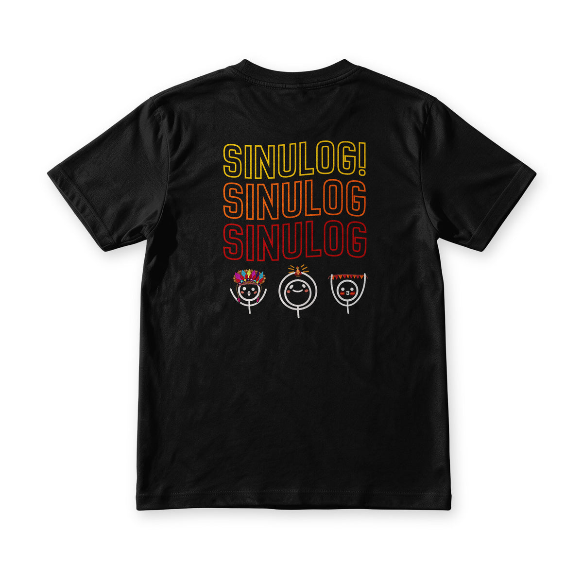Sinulog Vibes tee in Midnight Black, back view, Sinulog repeated three times over three festival faces