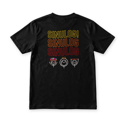 Sinulog Vibes tee in Midnight Black, back view, Sinulog repeated three times over three festival faces